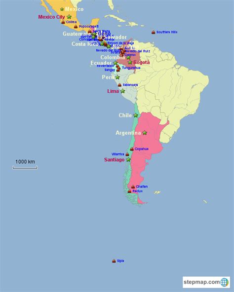 StepMap - Active Volcanoes of Central and South America - Landkarte für ...