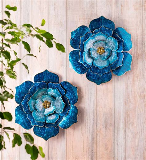 Our Handcrafted Blue Metal Flower Wall Art adds a splash of color to ...