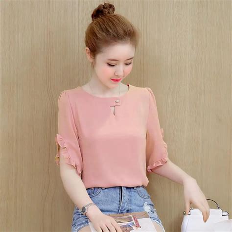 Plus Size 2018 New Summer Cute Women Shirts Short Sleeve Loose Chiffon ...