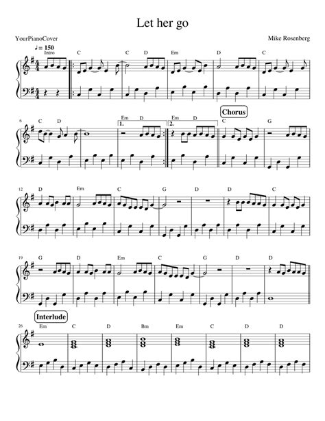 Let her go Sheet music for Piano (Solo) | Musescore.com