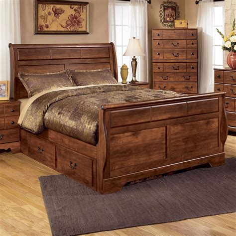 Ashley Signature Design Timberline Queen Sleigh Bed with Underbed Storage | Dunk & Bright ...