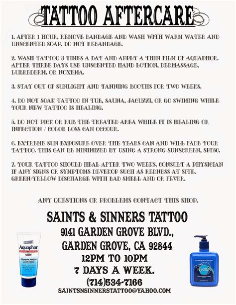 Printable Tattoo Aftercare Instructions