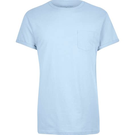 Lyst - River Island Light Blue Plain Chest Pocket T-shirt in Blue for Men