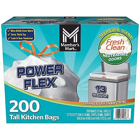 Member's Mark Power Flex Tall Kitchen Drawstring Trash Bags (13 gal., 200 ct.) - Sam's Club