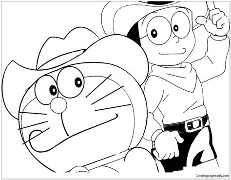 Página para colorir Cowboy Doraemon e Nobita - Desenhos para colorir ...