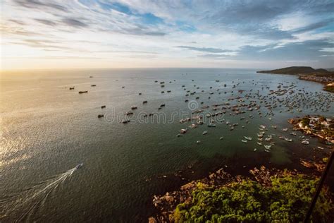 Beautiful Aerial View Over the Sea and Fisher Boats at Sunset in Vietnam Stock Image - Image of ...