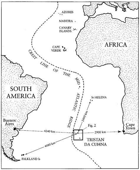 Location of the Tristan da Cunha islands in relation to other Atlantic ...