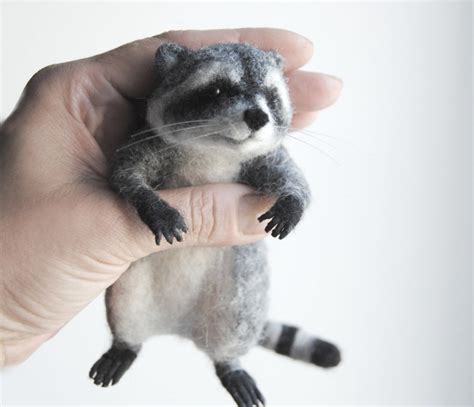 Needle Felted Raccoon Miniature Handmade Animal Felted Soft | Etsy