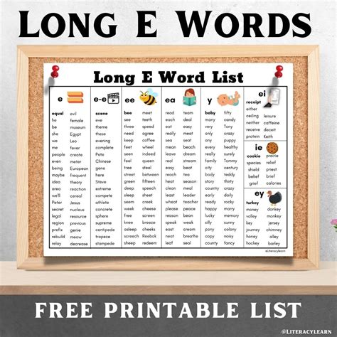 233+ Long E Words (Free Printable List) - Literacy Learn