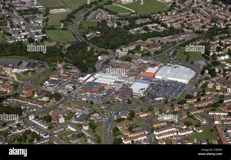 aerial view of Castle Dene Shopping Centre in Peterlee town centre, in County Durham Stock Photo ...