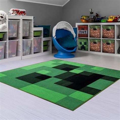 52"x52" Minecraft Creeper Area Rug Green | Minecraft bedroom decor ...