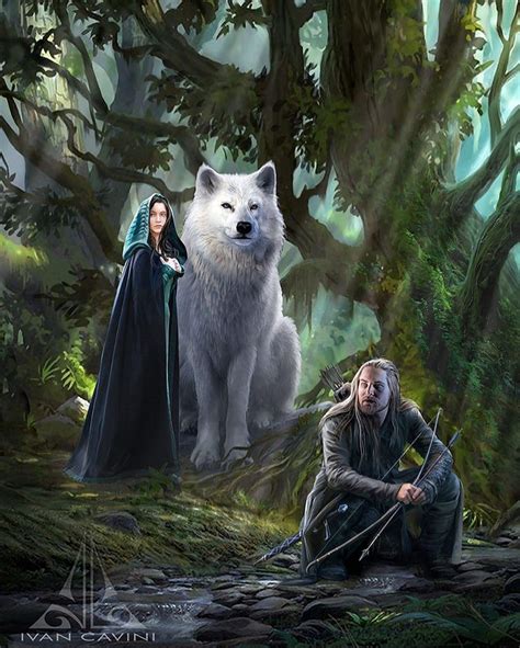 Beren & Lúthien and Huan (digital artwork by Ivan Cavini) : r/lotr