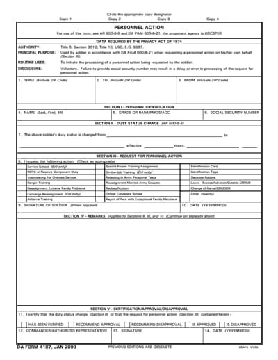 Fillable 4187 Army Form - Printable Forms Free Online