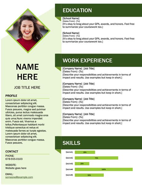 printable cv template green WORD - Sök på Google | Free resume template word, Free resume ...