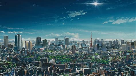 HD wallpaper: anime, landscape, urban, sky, clouds, city, Tokyo, Tokyo Tower | Wallpaper Flare