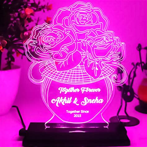 Personalised Pink Flower LED Lamp | Personalised Gifts in Delhi NCR | TogetherV