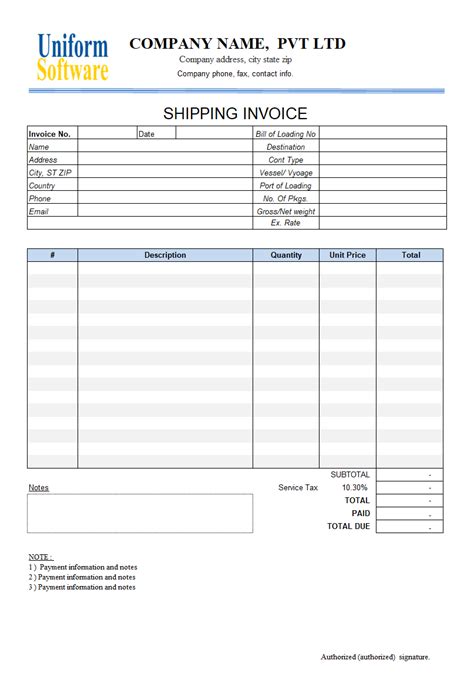 Shipping Invoice Templates Free Printable Pdf Excel Word | sexiezpix ...