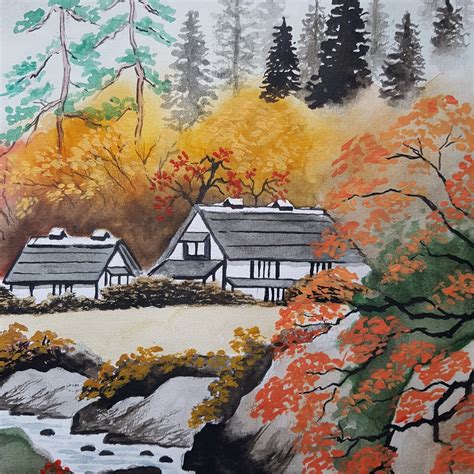 Japanese Landscape Painting Original Watercolor Artwork Fine | Etsy