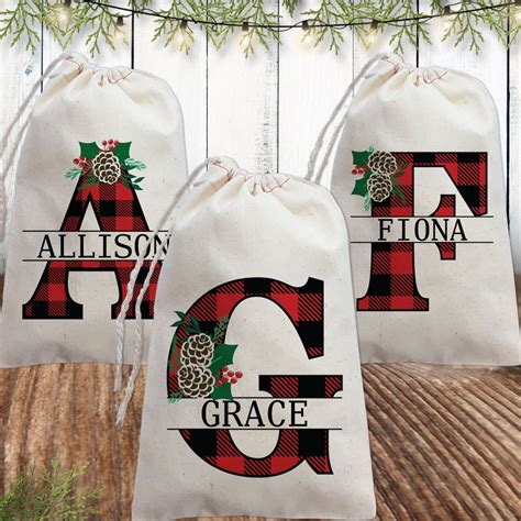 Christmas Gift Bags for Adults Plaid Monogram Bags Personalized Canvas ...