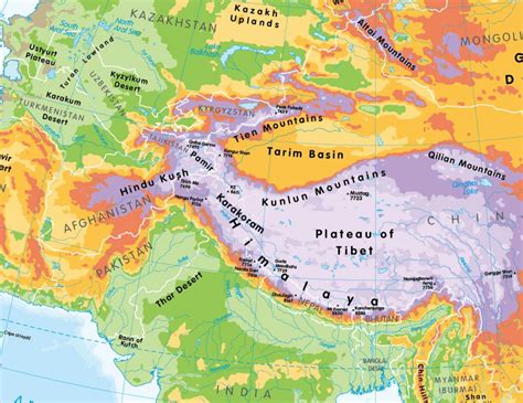 Physical map of Asia - Cosmographics Ltd