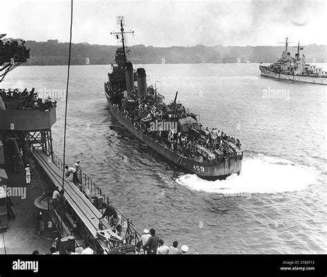 USS Laffey (DD-459) in harbour with survivors of USS Wasp (CV-7) on ...