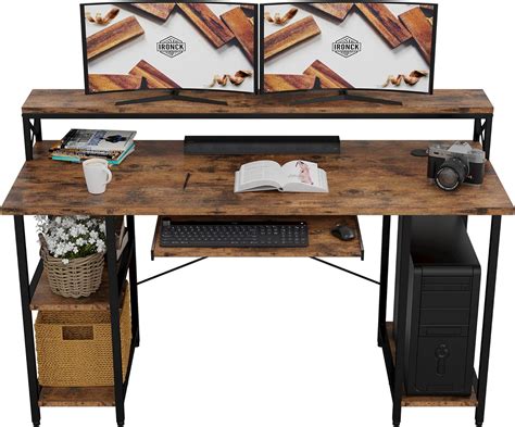 Amazon.com: IRONCK Computer Desk 55", Home Office Desk with Keyboard ...