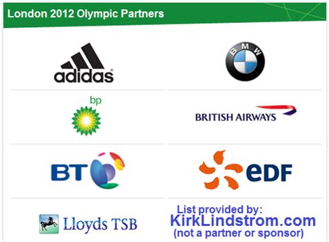 Official London Olympic Sponsors and Suppliers