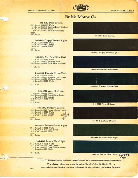 Buick Paint Codes 1930 to 1939 and Color Charts