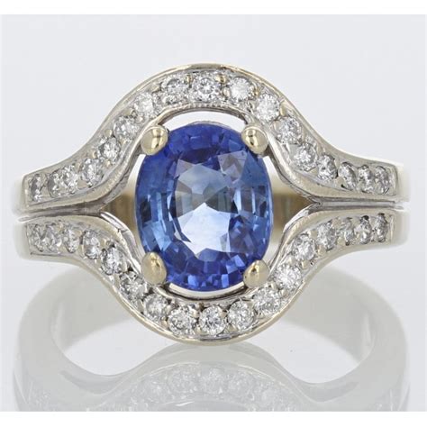 Sophia Fiori 2.63ctw Oval Sapphire and Diamond Ring 14k White Gold Size 6.5