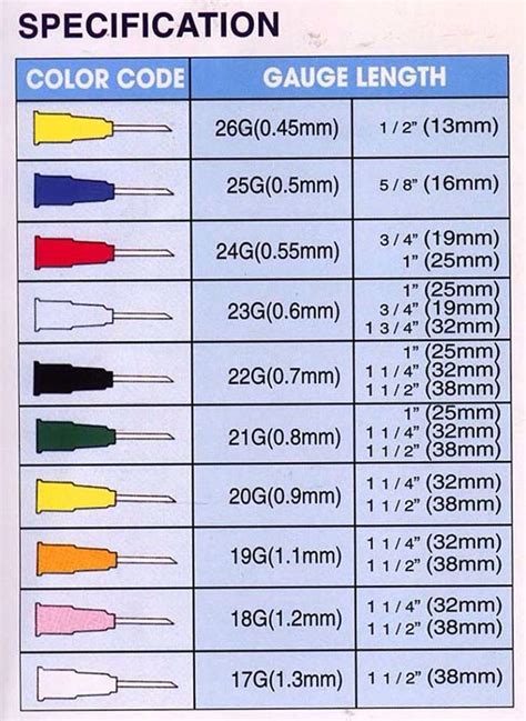 Needle Gauge Size Chart Printable