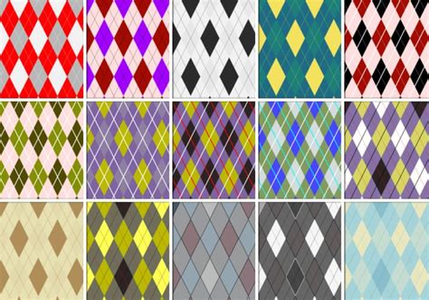 A set of 15 Argyle patterns in various color combinations and styles ...