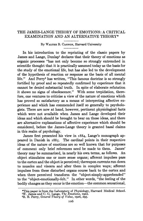 The James-Lange Theory of Emotions: A Critical Examination and an ...