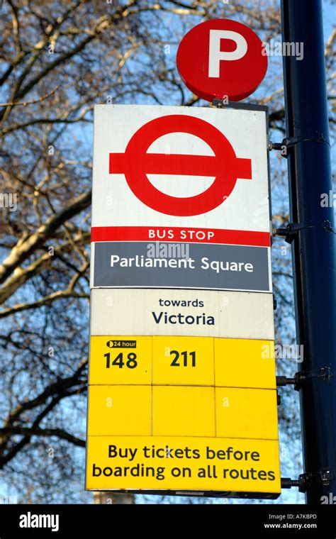 London Bus Stop sign Stock Photo - Alamy