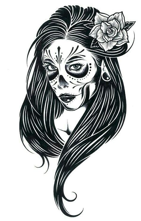 Sugar skull face. | Black and white illustration, Art, Skull illustration