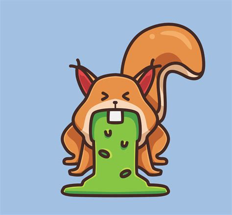 cute squirrel sick puke vomit. cartoon animal nature concept Isolated illustration. Flat Style ...