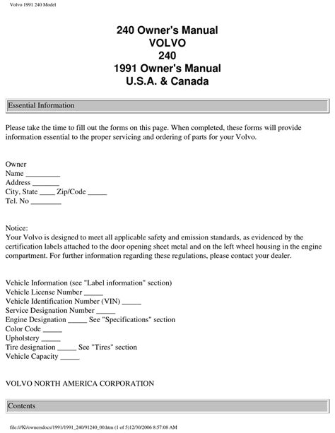 VOLVO 240 1991 OWNER'S MANUAL Pdf Download | ManualsLib