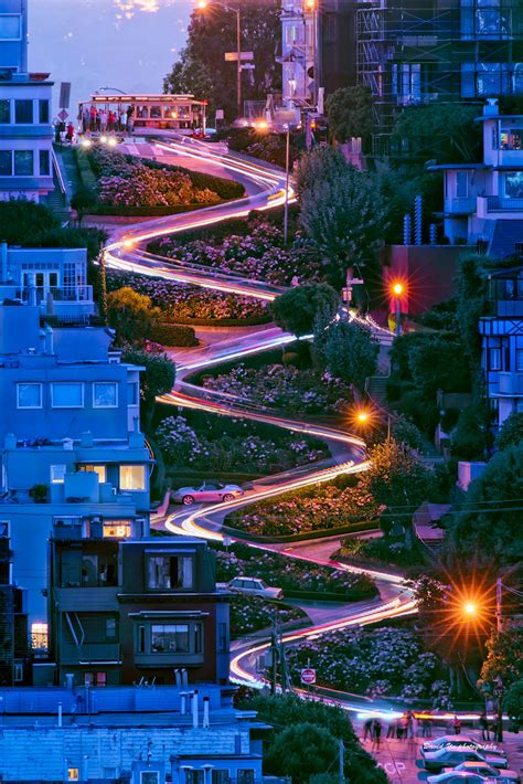 Lombard.street.night.colors.David.Yu-1.jpg | Lombard street, Amazing travel destinations, Travel usa