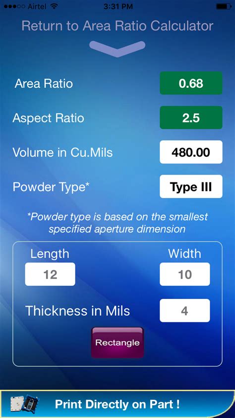 Area Ratio Calculator, Solder Paste Volume, Foil Thickness Selector ...