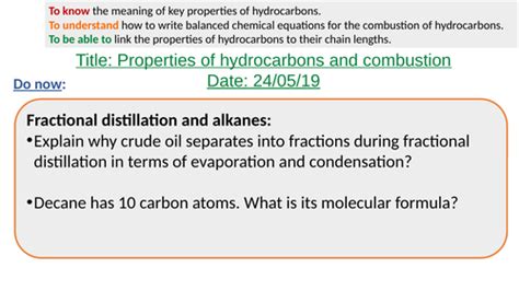 Properties of hydrocarbons and combustion | Teaching Resources