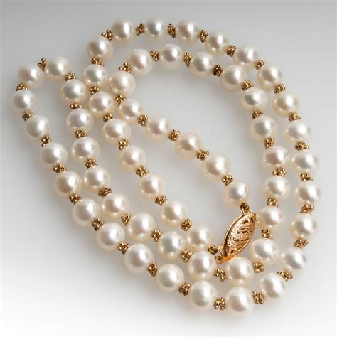 18 Inch Cultured Saltwater Pearl Bead Necklace 14K Gold Clasp