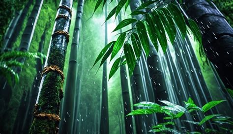 Bamboo Forest In The Rain Landscape Bamboo Leaves Green Nature ...