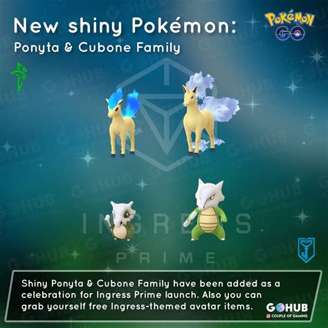 Shiny Cubone and shiny Ponyta are coming to Pokemon GO as part of the Ingress Prime celebration ...