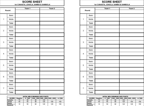 Canasta Score Sheet - Template Free Download | Speedy Template