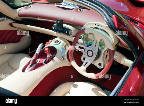 Interior view of the Cockpit of a Red, 2002, TVR Tuscan S on display at the Sandwich Classic Car ...