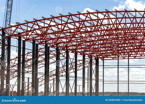 Installation of Metal Trusses and Frame during the Construction of an ...