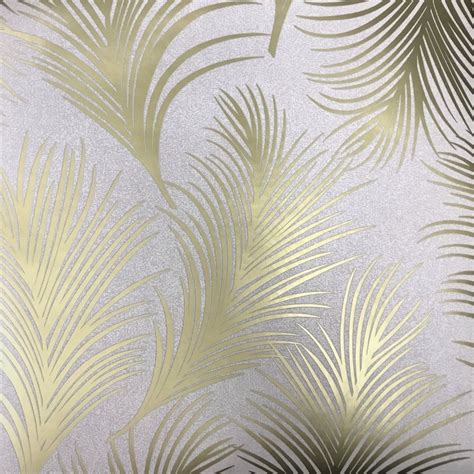 Holden Metallic Feather Pattern Wallpaper Leaf Motif Modern Textured ...