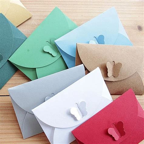 10pcs/lot 10.5*7cm Colorful Simple Butterfly Buckle Kraft Paper Envelopes Retro Small Envelope ...