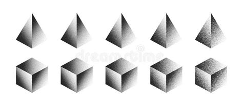 3D Pyramid Cube Stipple Vector Abstract Shape Set Isolate on White ...