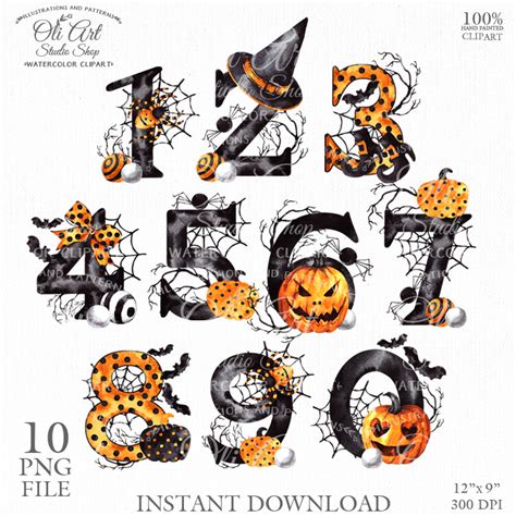 Halloween number set clipart. Digital clipart png format. De | Inspire ...