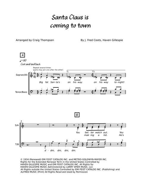 Santa Claus is coming to town sheet music for Piano download free in ...